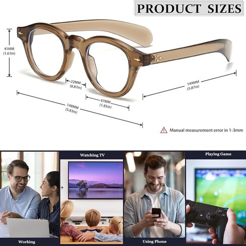 Round Blue Light Blocking Glasses for Men Women Retro Circle Computer Glasses Fashion Thick Frame Eyeglasses in Saudi Arabia