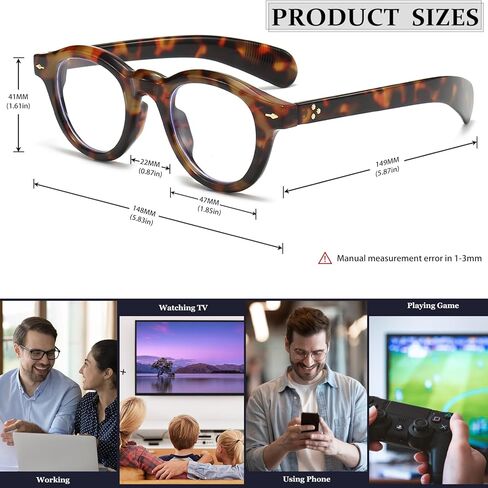 نظارات مستديرة لحجب الضوء الأزرق للرجال والنساء، نظارات كمبيوتر بدائرة كلاسيكية، نظارات عصرية بإطار سميك in Kuwait