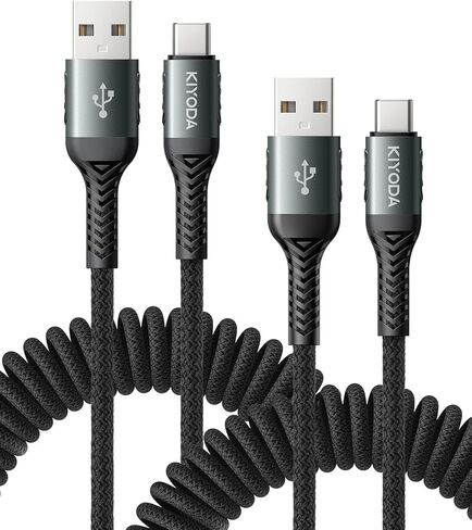 USB C Cable Nylon Braided Coiled 3FT USB A to Type C Charger Cord for Car 66W Fast Charging Cable Compatible with Samsung Galaxy S20 S10 S9 S8 Plus, Note 10 9 8 and Other USB C Devices - 2Pack in Saudi Arabia