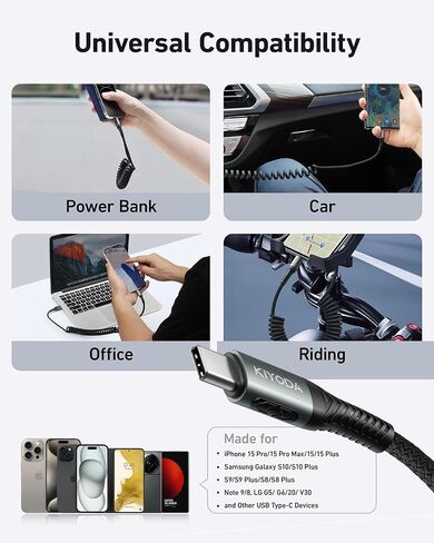 USB C Cable Nylon Braided Coiled 3FT USB A to Type C Charger Cord for Car 66W Fast Charging Cable Compatible with Samsung Galaxy S20 S10 S9 S8 Plus, Note 10 9 8 and Other USB C Devices - 2Pack in Saudi Arabia