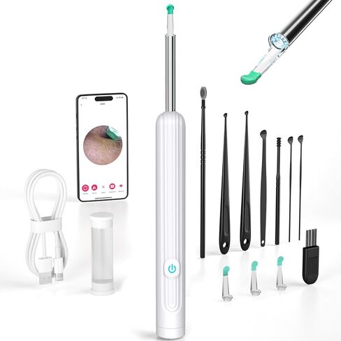Ear Wax Removal - Ear Cleaner - Ear Wax Removal Tool Camera, Ear Cleaner with Camera, Ear Wax Removal Kit with 1296P Camera, Ear Cleaning Kit, Ear Camera Otoscope with Light(Black) in Saudi Arabia