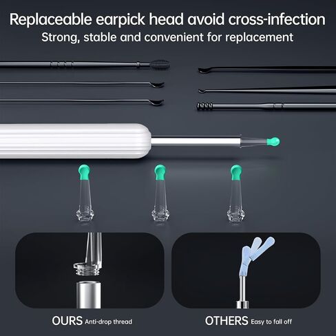Ear Wax Removal - Ear Cleaner - Ear Wax Removal Tool Camera, Ear Cleaner with Camera, Ear Wax Removal Kit with 1296P Camera, Ear Cleaning Kit, Ear Camera Otoscope with Light(Black) in Saudi Arabia