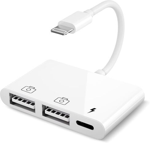 محول كاميرا USB لهاتف iPhone، محول USB OTG 3 في 1 iPhone مزدوج مع منفذ شحن مزامنة البيانات - متوافق مع iPhone 14/13/12/11/X/XS/XR/8/7، يدعم أحدث iOS 16 in Saudi Arabia