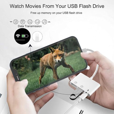 محول كاميرا USB لهاتف iPhone، محول USB OTG 3 في 1 iPhone مزدوج مع منفذ شحن مزامنة البيانات - متوافق مع iPhone 14/13/12/11/X/XS/XR/8/7، يدعم أحدث iOS 16 in Saudi Arabia