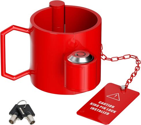 5th Wheel King Pin Lock, Heavy-Duty Steel Solid Steel 5th Wheel Hitch Lock Anti Theft Kingpin Lock for RVs, Container Trailers and Campers with Red Handles Warning Tag in Kuwait
