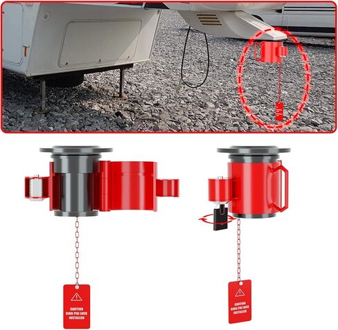 5th Wheel King Pin Lock, Heavy-Duty Steel Solid Steel 5th Wheel Hitch Lock Anti Theft Kingpin Lock for RVs, Container Trailers and Campers with Red Handles Warning Tag in Kuwait