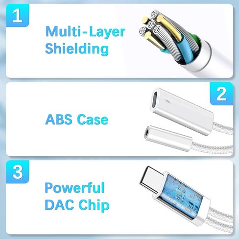 2 in 1 USB C to 3.5mm Headphone Adapter, PD 60W Fast Charging USB C(Male) to Lighting (Female) Cable, USB C to Aux Audio Cable for iPhone 15 Pro Max, Galaxy S24 S23 S22 Ultra, Z Flip 5, White in Kuwait