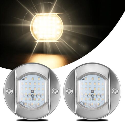HUSUKU 4inch Round Marine Courtesy Indicator Lights, SOOP3 P0-2 1800LM 30LED IP65 Waterproof Boat Transom Interior Light Surface Mount, 316 Stainless, for Boat Stern/Pontoon/Deck Light 2Pcs Blue in Saudi Arabia