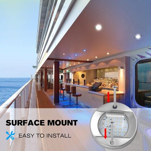 HUSUKU 4inch Round Marine Courtesy Indicator Lights, SOOP3 P0-2 1800LM 30LED IP65 Waterproof Boat Transom Interior Light Surface Mount, 316 Stainless, for Boat Stern/Pontoon/Deck Light 2Pcs Blue in Saudi Arabia