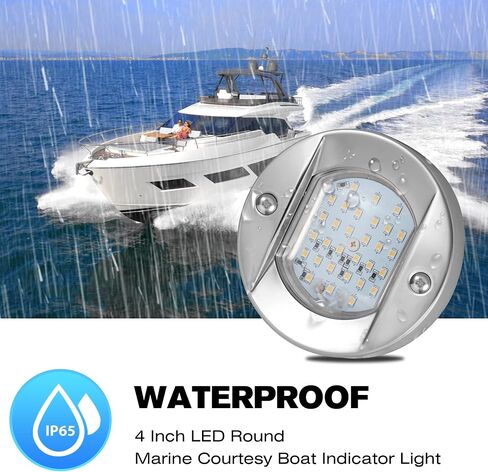 HUSUKU 4inch Round Marine Courtesy Indicator Lights, SOOP3 P0-2 1800LM 30LED IP65 Waterproof Boat Transom Interior Light Surface Mount, 316 Stainless, for Boat Stern/Pontoon/Deck Light 2Pcs Blue in Saudi Arabia