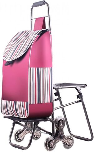 جيسي عربة دوارة قابلة للطي مع عجلات عربة تسوق حقيبة عربة محمولة، عربة خدمات عربات سلالم شديدة التحمل مع سلك بنجي قابل للتعديل و3 نماذج تبديل 6 عربة بقالة على عجلة (شريط وردي) in Kuwait