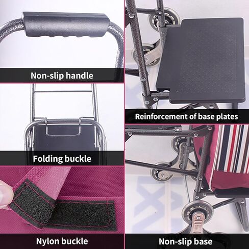 جيسي عربة دوارة قابلة للطي مع عجلات عربة تسوق حقيبة عربة محمولة، عربة خدمات عربات سلالم شديدة التحمل مع سلك بنجي قابل للتعديل و3 نماذج تبديل 6 عربة بقالة على عجلة (شريط وردي) in Kuwait