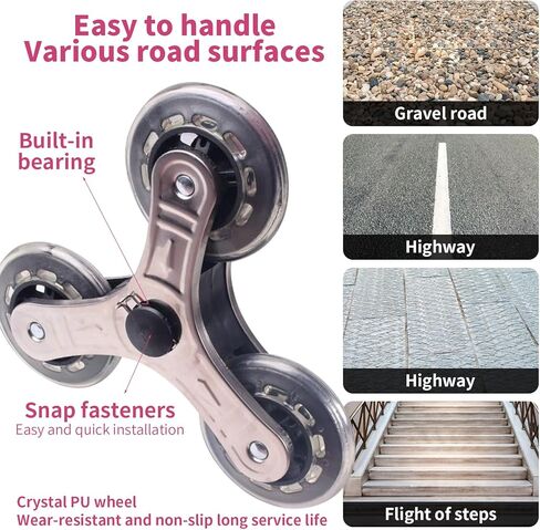 جيسي عربة دوارة قابلة للطي مع عجلات عربة تسوق حقيبة عربة محمولة، عربة خدمات عربات سلالم شديدة التحمل مع سلك بنجي قابل للتعديل و3 نماذج تبديل 6 عربة بقالة على عجلة (شريط وردي) in Kuwait