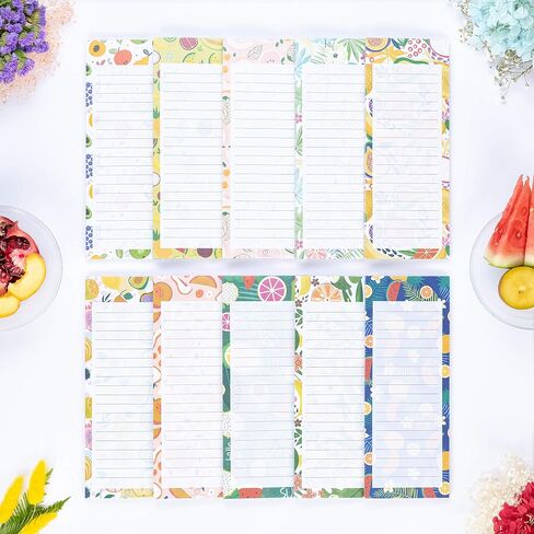 Magnetic Notepads, 10-Pack 60 Sheets Per Pad 3.5" x 9", for Fridge, Kitchen, Shopping, Grocery, To-Do List, Memo, Reminder, Note, Book, Stationery, (Fruitnotes Tropical Gems) in Saudi Arabia