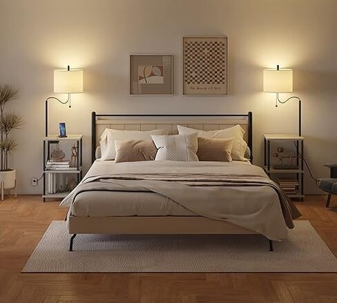 Set of 2 End Table with Lamp, Floor Lamp with Table Attached for Living Room, Small Bedside Nightstand Shelves, Side Table Reading Standing Light for Bedroom with USB Ports Type-C in Saudi Arabia