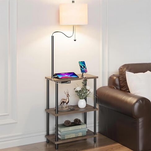 Set of 2 End Table with Lamp, Floor Lamp with Table Attached for Living Room, Small Bedside Nightstand Shelves, Side Table Reading Standing Light for Bedroom with USB Ports Type-C in Saudi Arabia