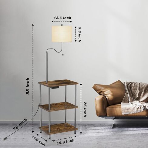 Set of 2 End Table with Lamp, Floor Lamp with Table Attached for Living Room, Small Bedside Nightstand Shelves, Side Table Reading Standing Light for Bedroom with USB Ports Type-C in Saudi Arabia