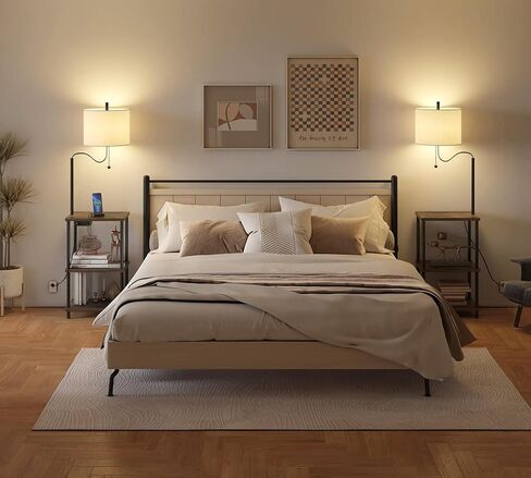 Set of 2 End Table with Lamp, Floor Lamp with Table Attached for Living Room, Small Bedside Nightstand Shelves, Side Table Reading Standing Light for Bedroom with USB Ports Type-C in Saudi Arabia