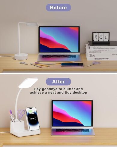 مصباح مكتب Sailstar مع منفذ شحن USB لشاحن لاسلكي، مصابيح مكتب LED للمكتب المنزلي، 800 لومن 3 أوضاع إضاءة حامل قلم قابل للتعتيم 360 درجة معقوفة، ضوء مكتب للعناية بالعين لغرفة النوم الجامعية، أسود in Kuwait