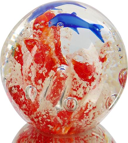 فن الزجاج المحيط الكرة تمثال ثقالة الورق اليد في مهب الأسماك والمرجان طاولة مكتب الديكور فنغشوي (الأحمر) in Kuwait