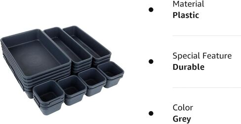 مجموعة من 24 صينية تنظيم أدراج مكتب متشابكة، أدراج بلاستيكية، فواصل، صناديق تخزين للحمام، المكتب، المطبخ، غرفة النوم، المكياج (رمادي) in Kuwait