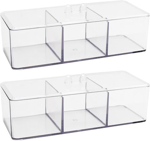2 PCS 3-Section Drawer Organizer with Lid, 9" x 3.5" x 2.4" Acrylic Makeup Drawer Tray Small Clear Jewelry Storage Organizer, Adjustable Divided Desk Drawer Tray for Kitchen, Bathroom, Office in Saudi Arabia