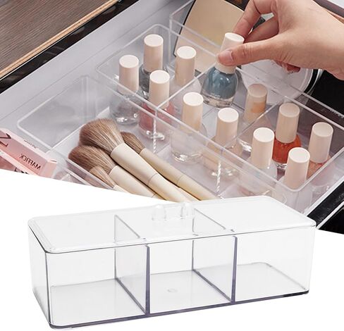 2 PCS 3-Section Drawer Organizer with Lid, 9" x 3.5" x 2.4" Acrylic Makeup Drawer Tray Small Clear Jewelry Storage Organizer, Adjustable Divided Desk Drawer Tray for Kitchen, Bathroom, Office in Saudi Arabia