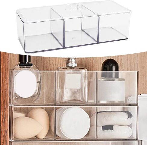 2 PCS 3-Section Drawer Organizer with Lid, 9" x 3.5" x 2.4" Acrylic Makeup Drawer Tray Small Clear Jewelry Storage Organizer, Adjustable Divided Desk Drawer Tray for Kitchen, Bathroom, Office in Saudi Arabia