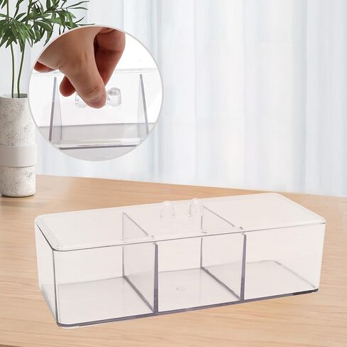 2 PCS 3-Section Drawer Organizer with Lid, 9" x 3.5" x 2.4" Acrylic Makeup Drawer Tray Small Clear Jewelry Storage Organizer, Adjustable Divided Desk Drawer Tray for Kitchen, Bathroom, Office in Saudi Arabia
