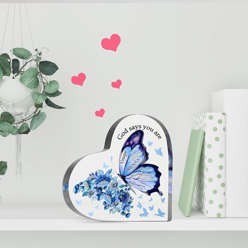 Religious Gifts for Women, Encouragement Presents for Sister Mom Friend, Christian Scripture Decor for Home Office Desk, Be Strong Courageous Sign Inspirational Acrylic Hearts Plaques in Kuwait
