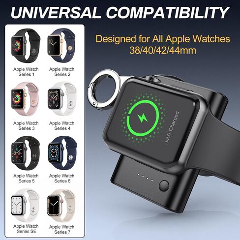 شاحن iWatch المحمول لساعة Apple، شاحن ساعة Apple المحمول المغناطيسي بقدرة 1800 مللي أمبير في الساعة مع سلسلة مفاتيح متوافق مع Apple Watch Series 7/SE/6/5/4/3/2/1، شاحن iWatch لبنك الطاقة للسفر in Kuwait