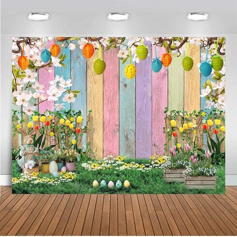 CHAIYA 7x5ft Spring Easter Backdrop Colorful Wood Green Grass Easter Backdrops for Photography Spring Flowers Easter Eggs Easter Photography Backdrops Kids Children Easter Party Supplies Decorations in Saudi Arabia