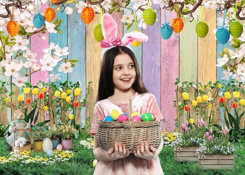 CHAIYA 7x5ft Spring Easter Backdrop Colorful Wood Green Grass Easter Backdrops for Photography Spring Flowers Easter Eggs Easter Photography Backdrops Kids Children Easter Party Supplies Decorations in Saudi Arabia