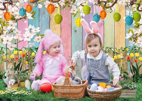 CHAIYA 7x5ft Spring Easter Backdrop Colorful Wood Green Grass Easter Backdrops for Photography Spring Flowers Easter Eggs Easter Photography Backdrops Kids Children Easter Party Supplies Decorations in Saudi Arabia