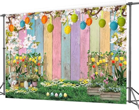 CHAIYA 7x5ft Spring Easter Backdrop Colorful Wood Green Grass Easter Backdrops for Photography Spring Flowers Easter Eggs Easter Photography Backdrops Kids Children Easter Party Supplies Decorations in Saudi Arabia