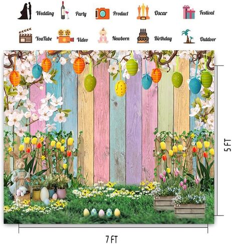 CHAIYA 7x5ft Spring Easter Backdrop Colorful Wood Green Grass Easter Backdrops for Photography Spring Flowers Easter Eggs Easter Photography Backdrops Kids Children Easter Party Supplies Decorations in Saudi Arabia