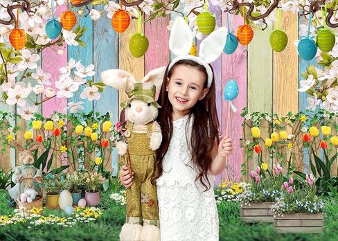 CHAIYA 7x5ft Spring Easter Backdrop Colorful Wood Green Grass Easter Backdrops for Photography Spring Flowers Easter Eggs Easter Photography Backdrops Kids Children Easter Party Supplies Decorations in Saudi Arabia