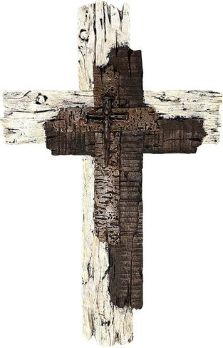 Top Brass Decorative Wall Cross - Rustic Multi Layered Weathered Wood Look Spiritual Jesus Art Sculpture in Saudi Arabia