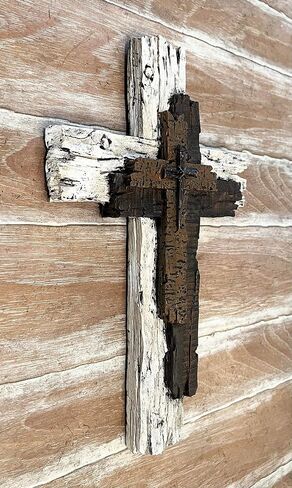 Top Brass Decorative Wall Cross - Rustic Multi Layered Weathered Wood Look Spiritual Jesus Art Sculpture in Saudi Arabia