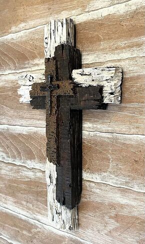 Top Brass Decorative Wall Cross - Rustic Multi Layered Weathered Wood Look Spiritual Jesus Art Sculpture in Saudi Arabia