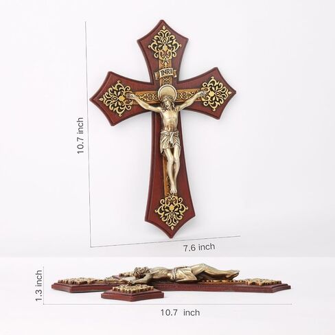 BC Catholic Crucifix Wall Cross, Crucifijo Catolicos, Religious Gift, Prayerful Inspirational Home décor,10.6 inch H, Handmade by Buildclassic in Saudi Arabia