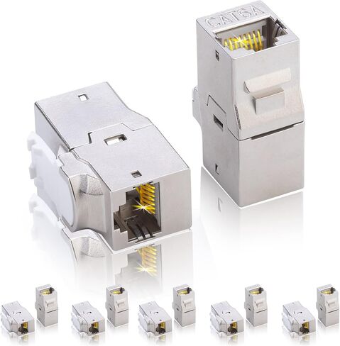 RJ45 مقرنة كيستون جاك Cat6A 10G، Cat6A أنثى كيستون STP للوحة الحائط ولوحة التصحيح، محمية Rj45 جاك مطلية بالذهب سبائك الزنك الإسكان لCat7، Cat6، Cat6A، Cat5 كابلات 12 حزمة in Saudi Arabia