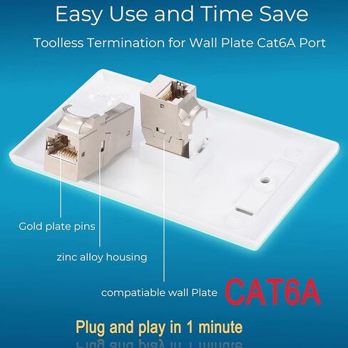 RJ45 مقرنة كيستون جاك Cat6A 10G، Cat6A أنثى كيستون STP للوحة الحائط ولوحة التصحيح، محمية Rj45 جاك مطلية بالذهب سبائك الزنك الإسكان لCat7، Cat6، Cat6A، Cat5 كابلات 12 حزمة in Kuwait
