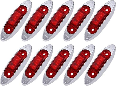 TMH Mini Side Led Marker QR Model Clear Lens 5 Pcs Amber Light 5 pcs Red Light Chrome Bezel, Universal LED Clearance Markers Truck Trailer Boat ATV Marine Marker lights, side marker lights in Kuwait