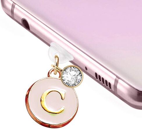 ELISE & FONDA TP3 Type-C USB Charging Port Anti Dust Plug Cute Round Initial letter C Cell Phone Charm for Samsung Galaxy/Huawei/OnePlus/Xiaomi/oppo New Android Phones(Blanchedalmond) in Saudi Arabia