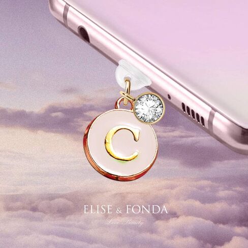 ELISE & FONDA TP3 Type-C USB Charging Port Anti Dust Plug Cute Round Initial letter C Cell Phone Charm for Samsung Galaxy/Huawei/OnePlus/Xiaomi/oppo New Android Phones(Blanchedalmond) in Saudi Arabia