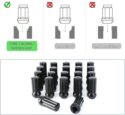 M14x1.5 Lug Nuts, Wheel Accessories Parts Set of 24 Black Locking Lug Nuts with 7 Spline Lug Nut Key,14x1.5 Lug Nuts for Chevy, GMC, Cadillac,Ford F150 F250, Toyota Tacoma/Tundra/Camry in Kuwait