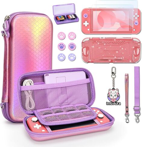 Switch Lite Carrying Case, innoAura Switch Lite Accessories Set with Shiny Switch Lite Bag, Switch Lite Cover, Switch Lite Screen Protector, Switch Game Case and Cute Thumb Caps (Sequins Purple) in Saudi Arabia