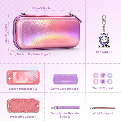 Switch Lite Carrying Case, innoAura Switch Lite Accessories Set with Shiny Switch Lite Bag, Switch Lite Cover, Switch Lite Screen Protector, Switch Game Case and Cute Thumb Caps (Sequins Purple) in Saudi Arabia