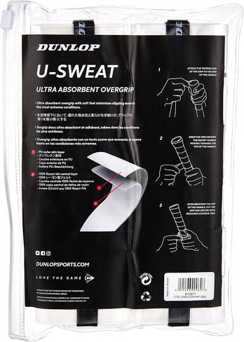Dunlop Sports U-Sweat Tennis/Squash/Badminton/Padel OVERGRIP (3-Pack, 12-Pack, 30-Pack Roll) (Black & White Colors) (Super Absorbent, Moisture Wicking Construction, Comfortable, Cushioned Surface) in Saudi Arabia